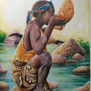 Boy Drinking River Water